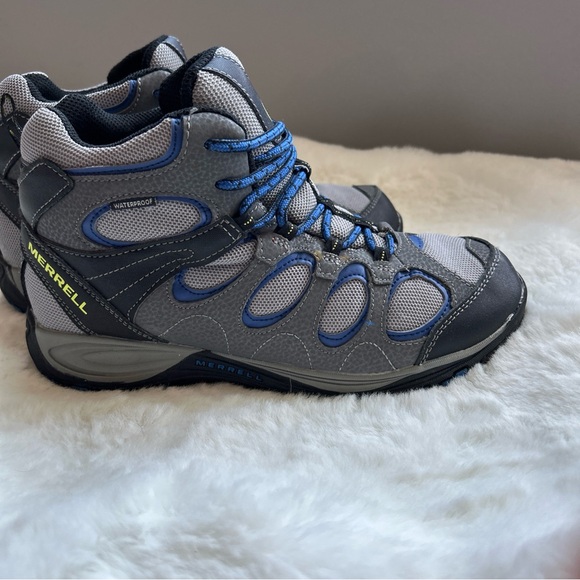 Merrell Boy's Grey/Blue Leather Hiltop Ventilator Mid Waterproof Hiking Boots 6 - Picture 4 of 16